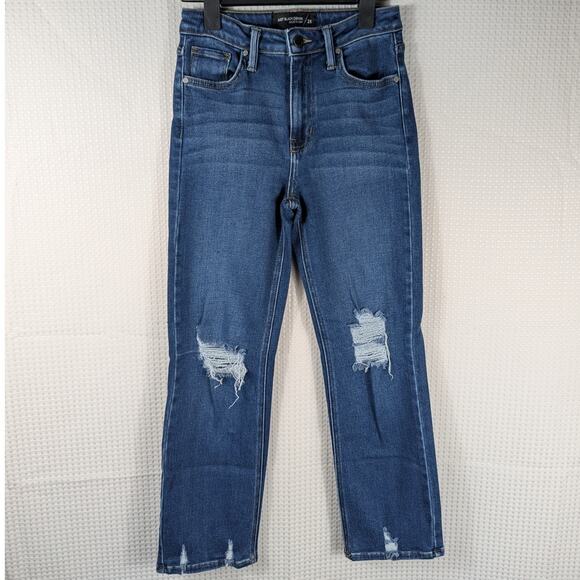 Just Black Denim Womens 25 High Rise Distressed Straight Crop Jeans Blue USA - Picture 1 of 5
